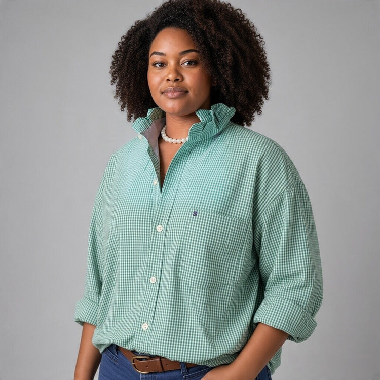 Izod, Green, Ruffled Collar Shirt, XL