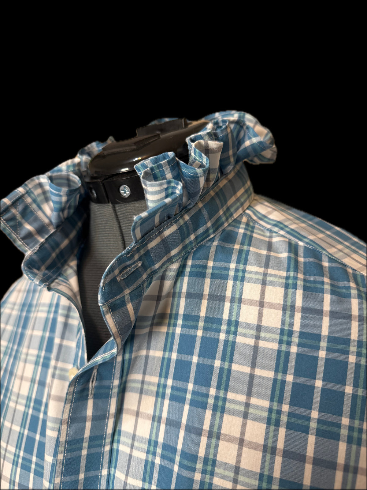 Untuckit, Blue Plaid, Ruffled Collar Shirt, Non-Iron, Large