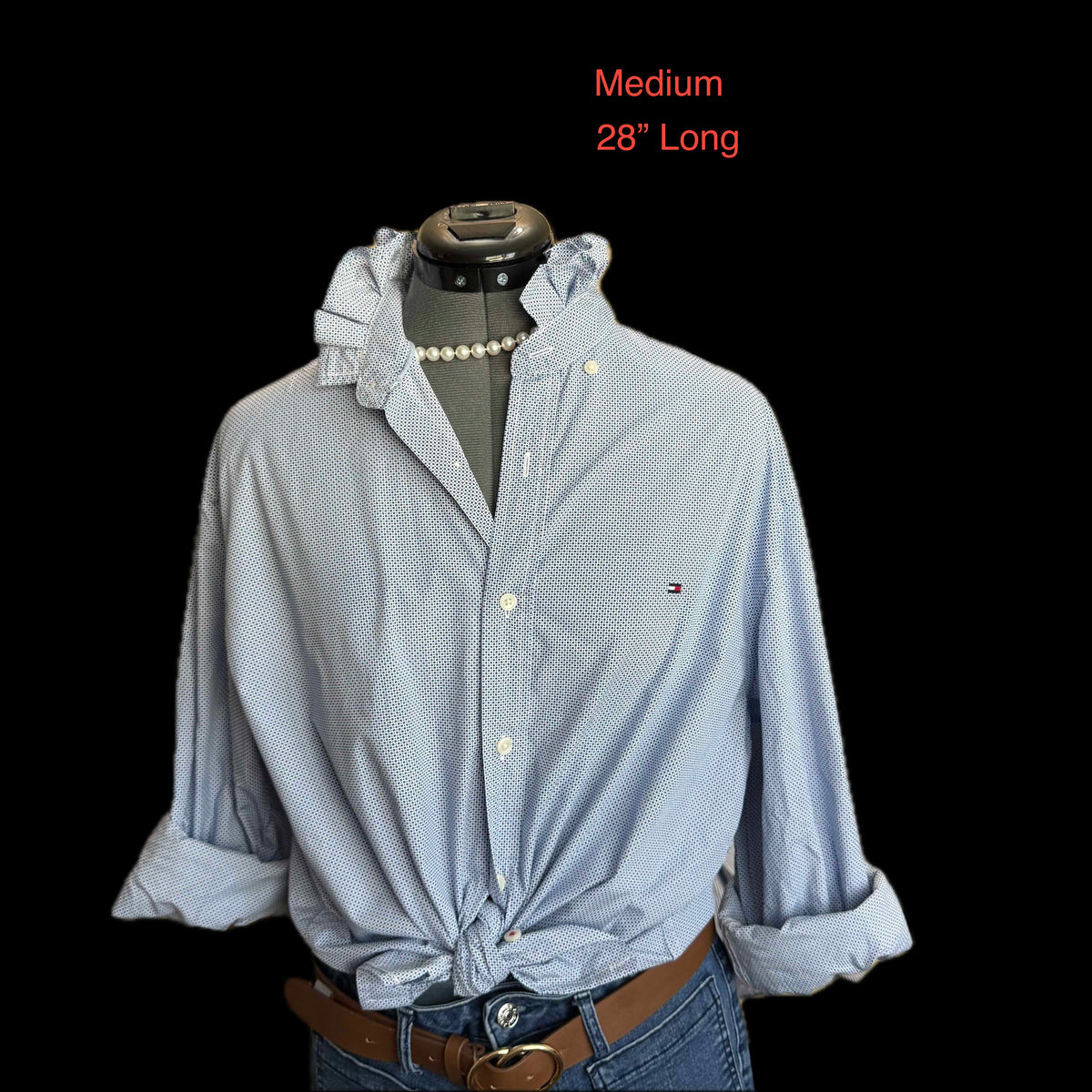 Tommy Hilfiger, Blue Dots, Ruffled Collar Shirt, Medium
