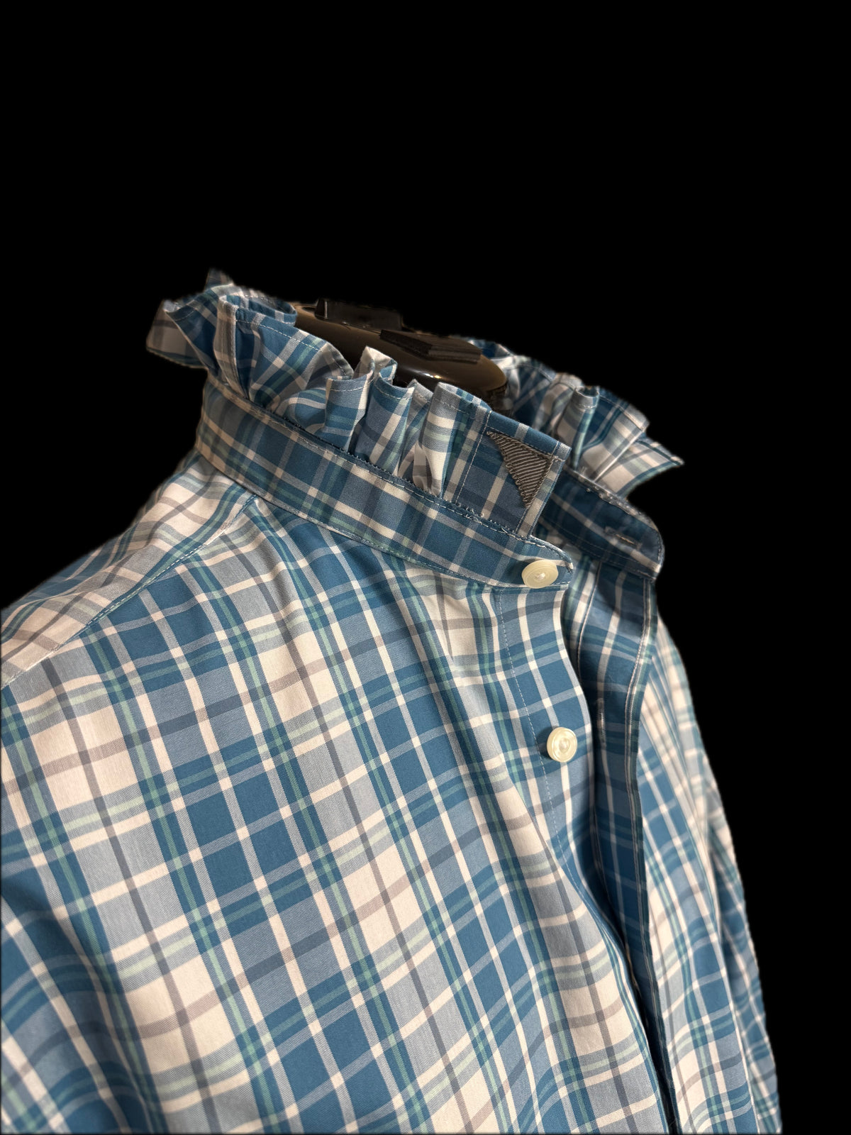 Untuckit, Blue Plaid, Ruffled Collar Shirt, Non-Iron, Large