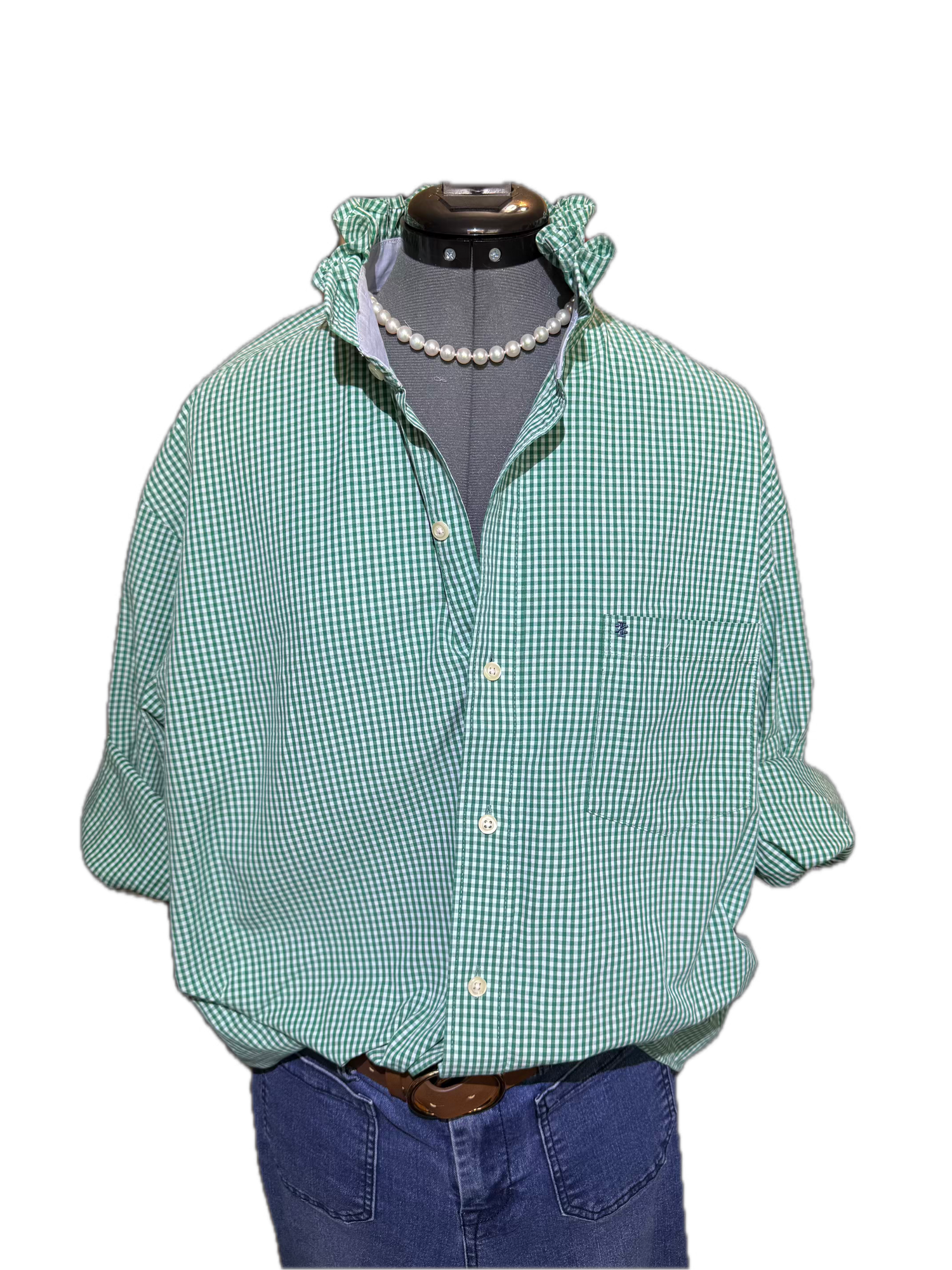 Izod, Green, Ruffled Collar Shirt, XL