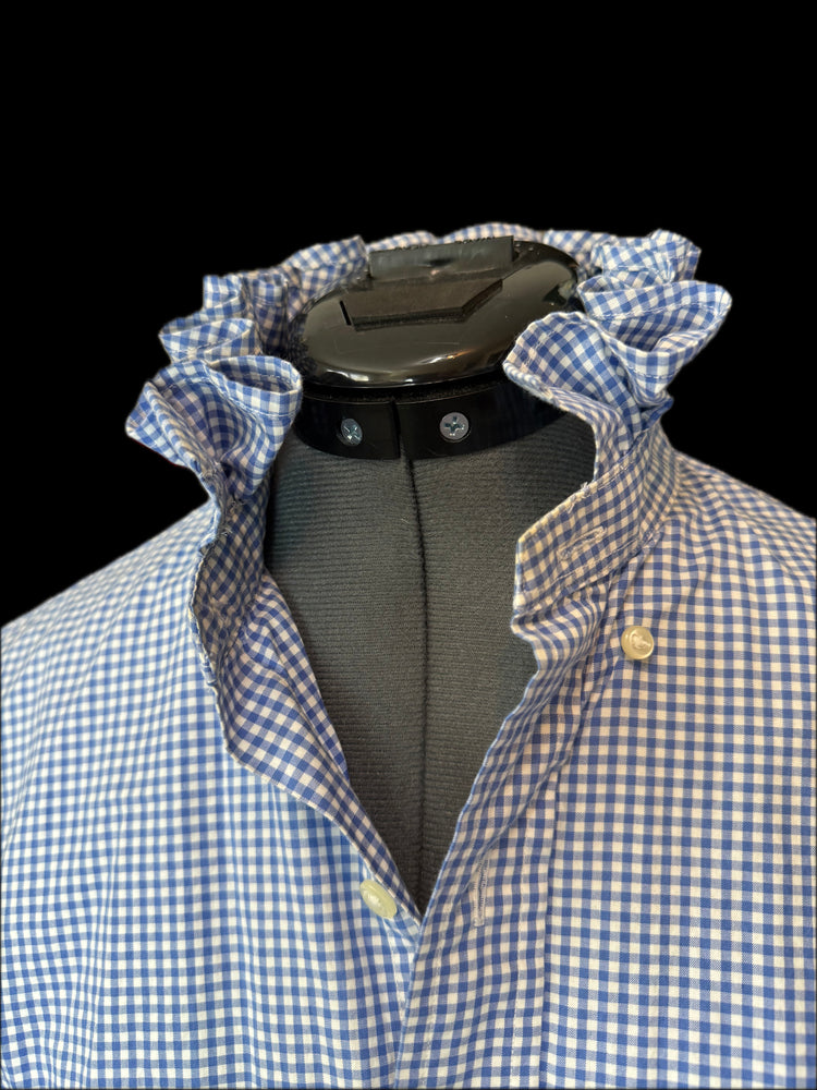 Ralph Lauren, Blue Gingham, Ruffled Collar Shirt, Medium