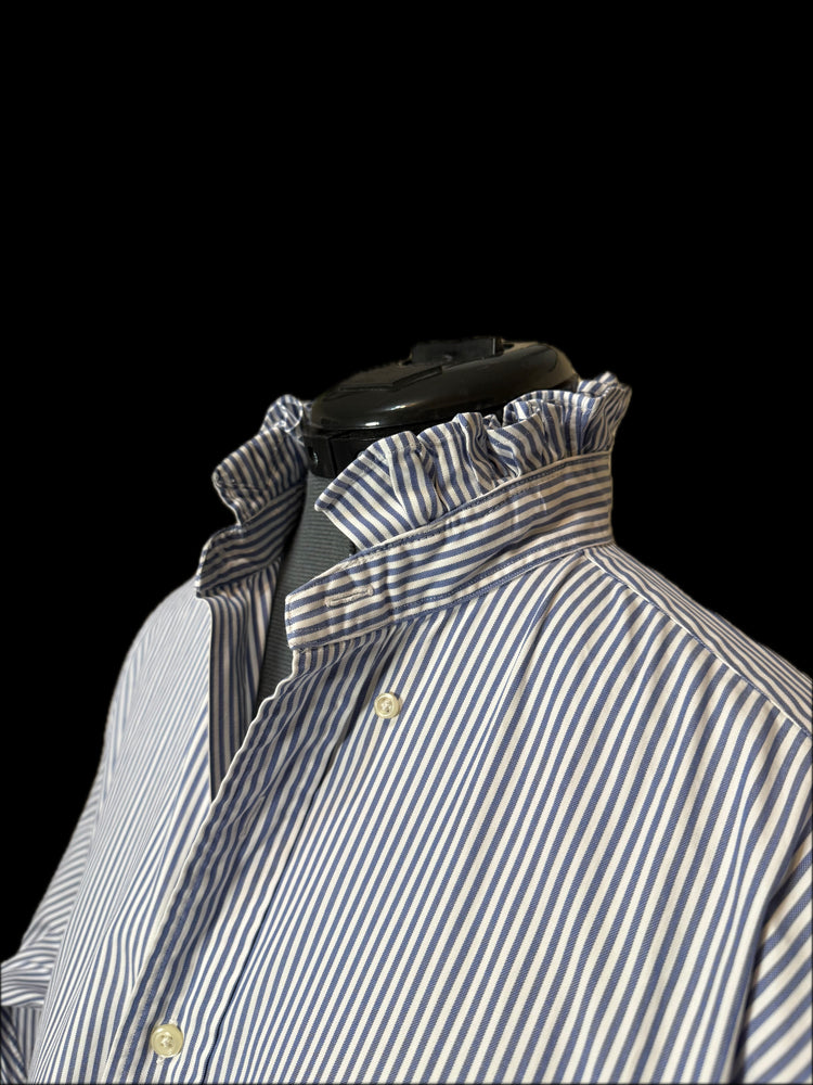 Ralph Lauren, Classic Blue Stripe, Ruffled Collar Shirt, XL