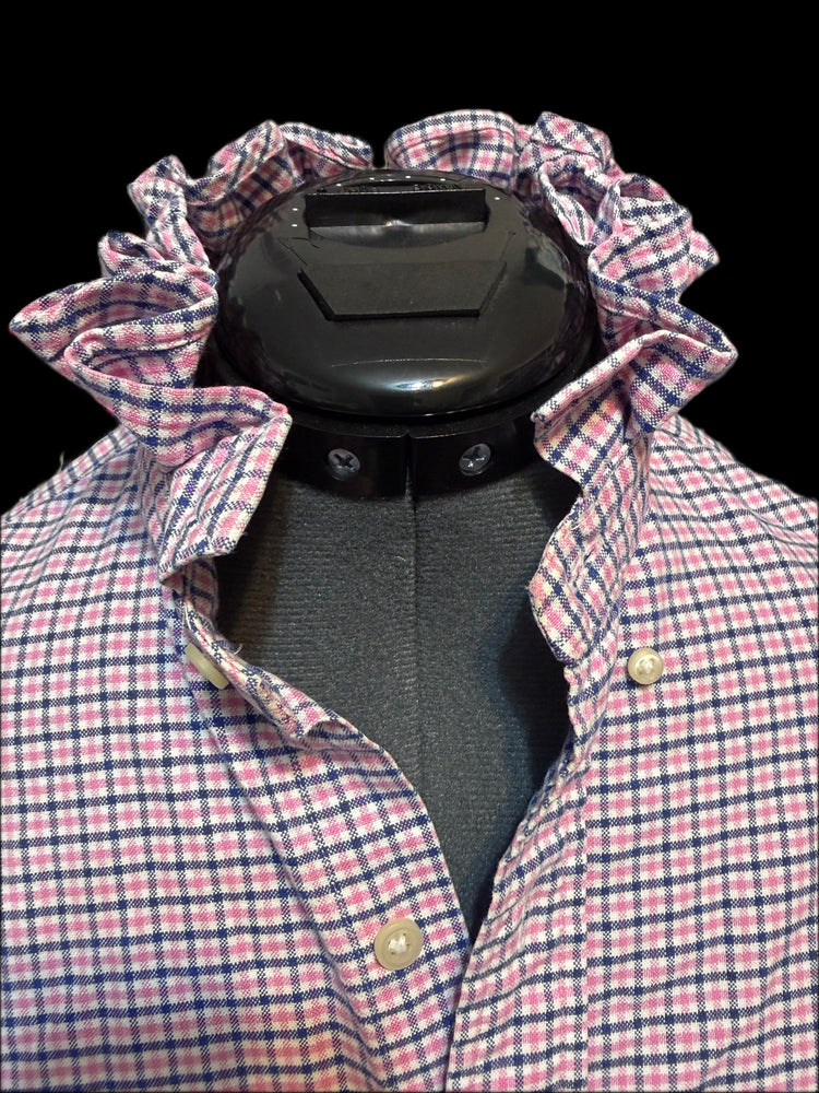 Ralph Lauren, Pink and Blue Gingham, Ruffled Collar Shirt, Flannel, Medium